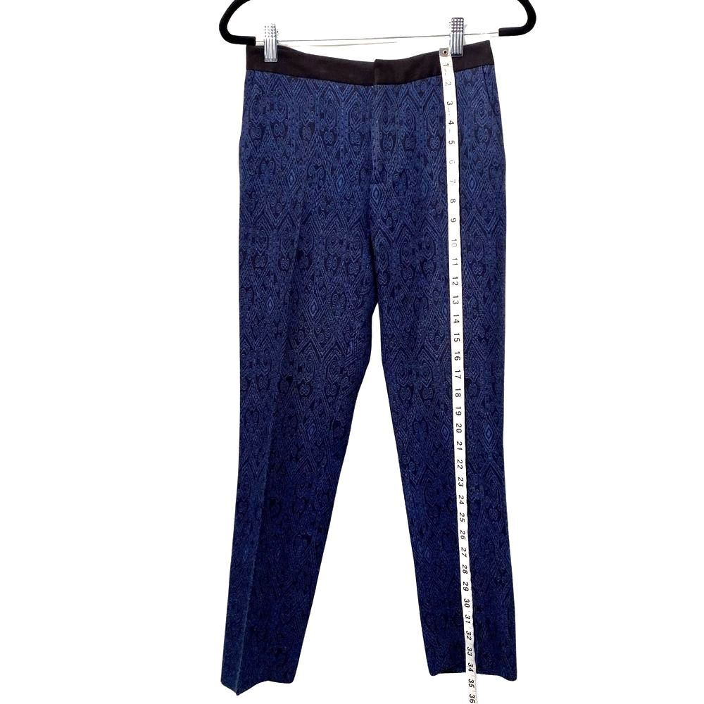 Zara Damask Print Slim Ankle Pants Blue Black Jacquard XS - Picture 6 of 12